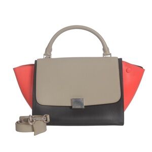♥️ Celine Small Trapeze Elegant Taupe, Black & Coral Top-Handle Women’s Satchel